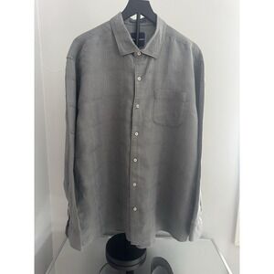 Tommy Bahama Men's Gray 100% Linen Button-Up Shirt XXL Relaxed Coastal